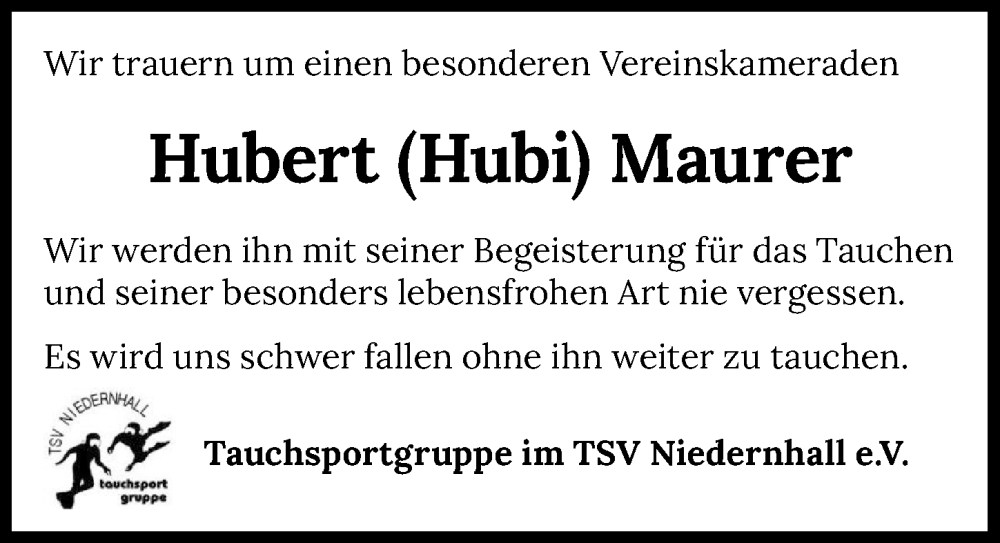  Traueranzeige für Hubert Maurer vom 25.01.2023 aus GESAMT