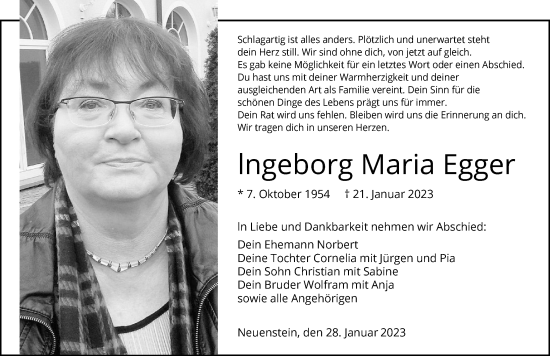 Traueranzeige von Ingeborg Maria Egger von GESAMT