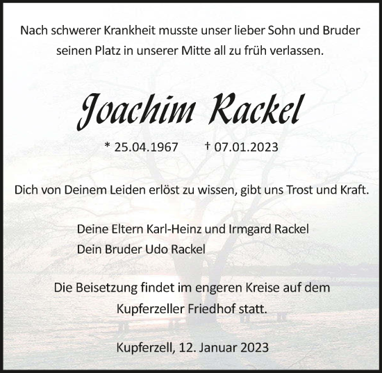Traueranzeige von Joachim Rackel von GESAMT