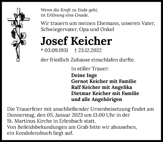 Traueranzeige von Josef Keicher von GESAMT