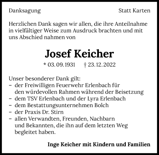 Traueranzeige von Josef Keicher von GESAMT