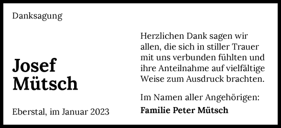 Traueranzeige von Josef Mütsch von GESAMT