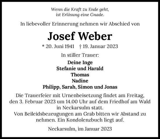 Traueranzeige von Josef Weber von GESAMT