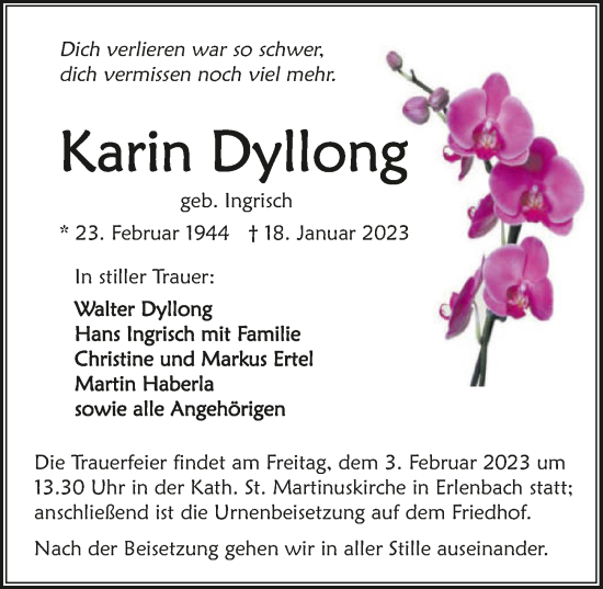 Traueranzeige von Karin Dyllong von GESAMT