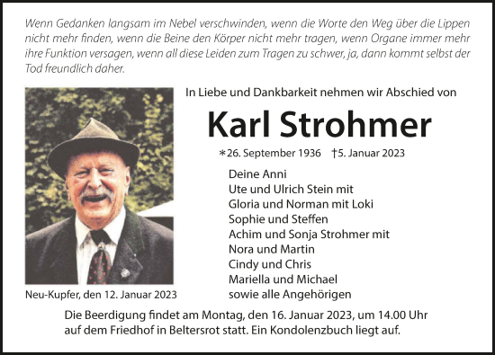 Traueranzeige von Karl Strohmer von GESAMT