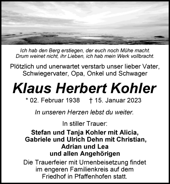 Traueranzeige von Klaus Herbert Kohler von GESAMT