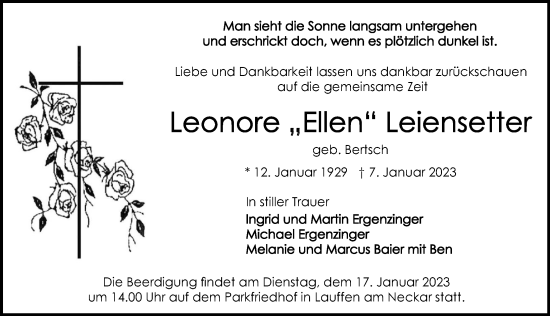 Traueranzeige von Leonore Leiensetter von GESAMT