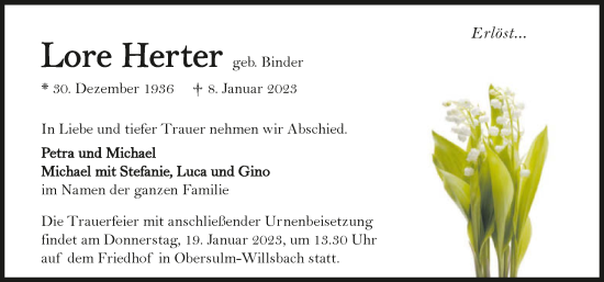 Traueranzeige von Lore Herter von GESAMT