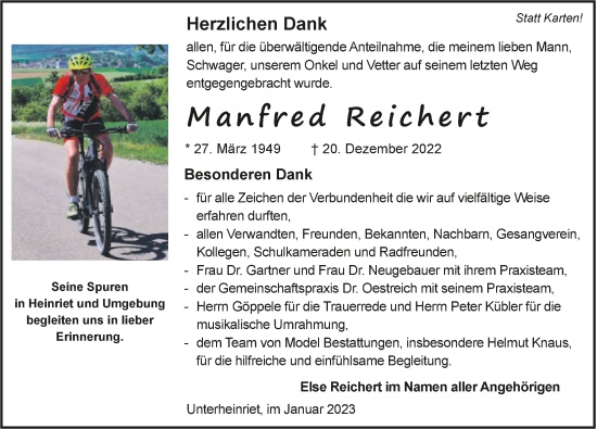 Traueranzeige von Manfred Reichert von GESAMT