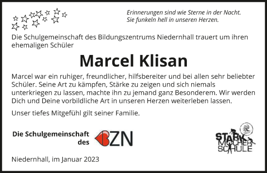 Traueranzeige von Marcel Klisan von GESAMT
