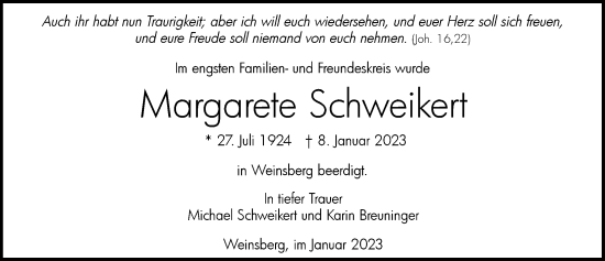 Traueranzeige von Margarete Schweikert von GESAMT