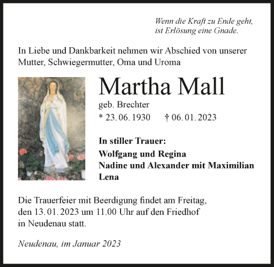 Traueranzeige von Martha Mall von GESAMT