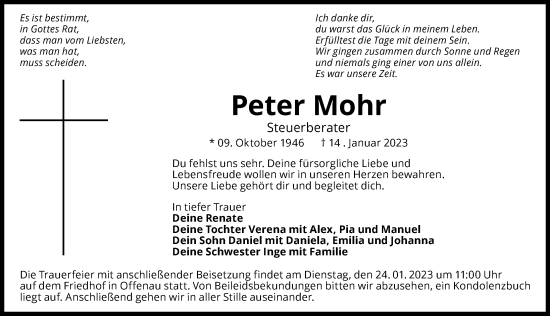 Traueranzeige von Peter Mohr von GESAMT
