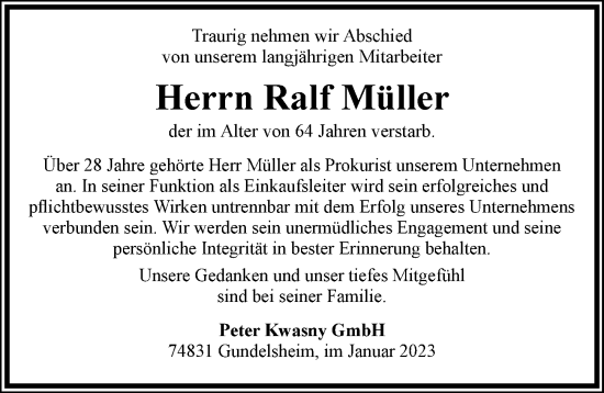 Traueranzeige von Ralf Müller von GESAMT