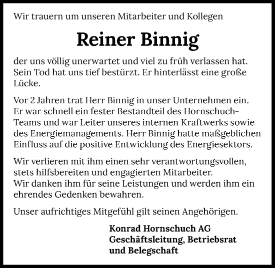 Traueranzeige von Reiner Binnig von GESAMT
