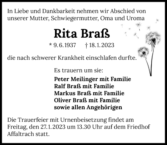 Traueranzeige von Rita Braß von GESAMT