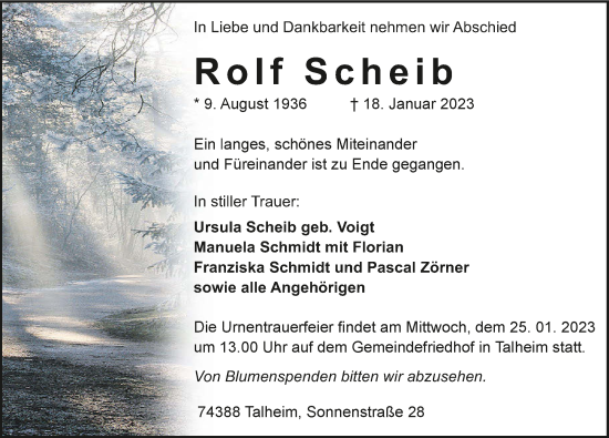 Traueranzeige von Rolf Scheib von GESAMT