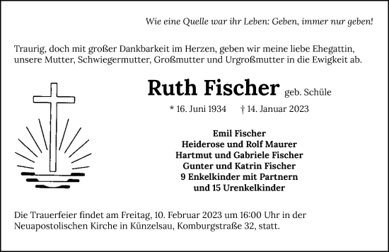 Traueranzeige von Ruth Fischer von GESAMT