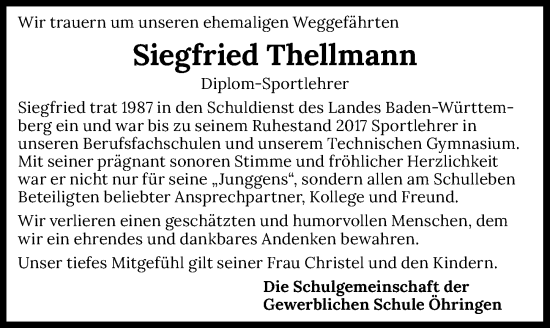 Traueranzeige von Siegfried Thellmann von GESAMT