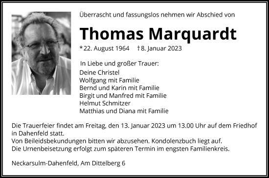 Traueranzeige von Thomas Marquardt von GESAMT