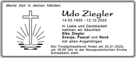 Traueranzeige von Udo Ziegler von GESAMT