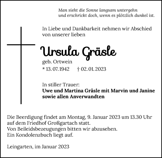 Traueranzeige von Ursula Gräsle von GESAMT