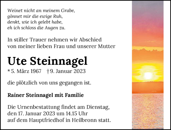 Traueranzeige von Ute Steinnagel von GESAMT