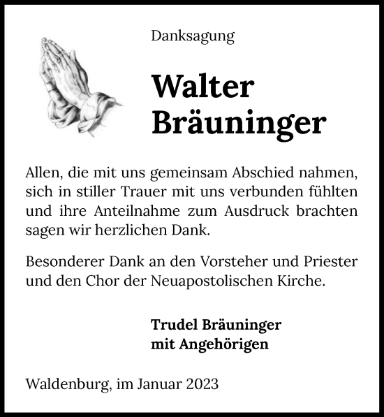 Traueranzeige von Walter Bräuninger von GESAMT