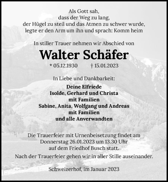 Traueranzeige von Walter Schäfer von GESAMT
