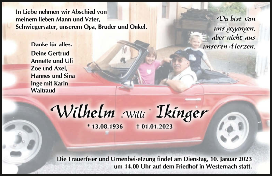Traueranzeige von Wilhelm Ikinger von GESAMT