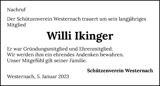 Traueranzeige von Willi Ikinger von GESAMT