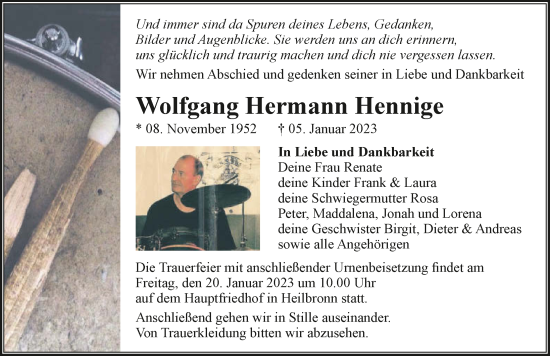Traueranzeige von Wolfgang Hermann Hennige von GESAMT