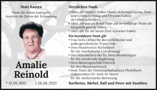 Traueranzeige von Amalie Reinold von GESAMT