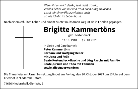 Traueranzeige von Brigitte Kammertöns von GESAMT
