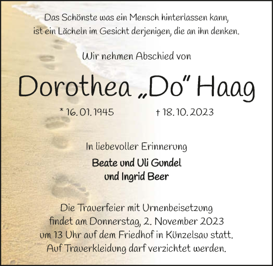 Traueranzeige von Dorothea Haag von GESAMT