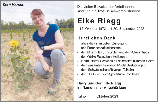 Traueranzeige von Elke Riegg von GESAMT