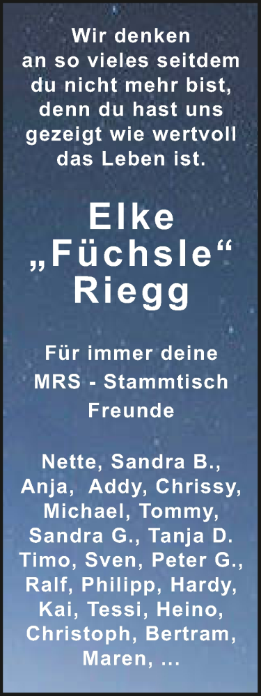 Traueranzeige von Elke Riegg von GESAMT