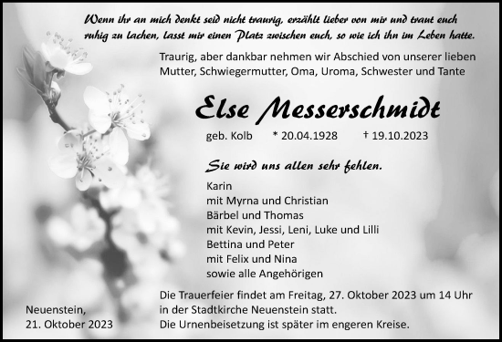 Traueranzeige von Else Messerschmidt von GESAMT