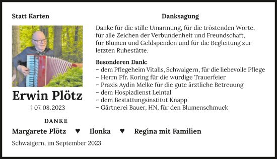 Traueranzeige von Erwin Plötz von GESAMT