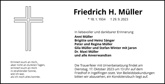 Traueranzeige von Friedrich H. Müller von GESAMT