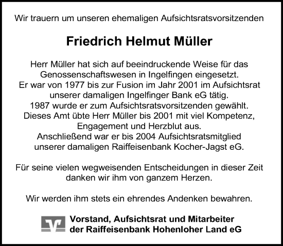 Traueranzeige von Friedrich Helmut Müller von GESAMT