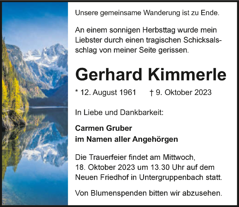  Traueranzeige für Gerhard Kimmerle vom 14.10.2023 aus GESAMT