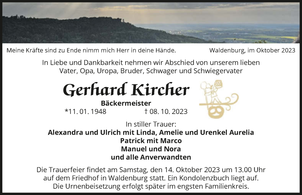  Traueranzeige für Gerhard Kircher vom 11.10.2023 aus GESAMT