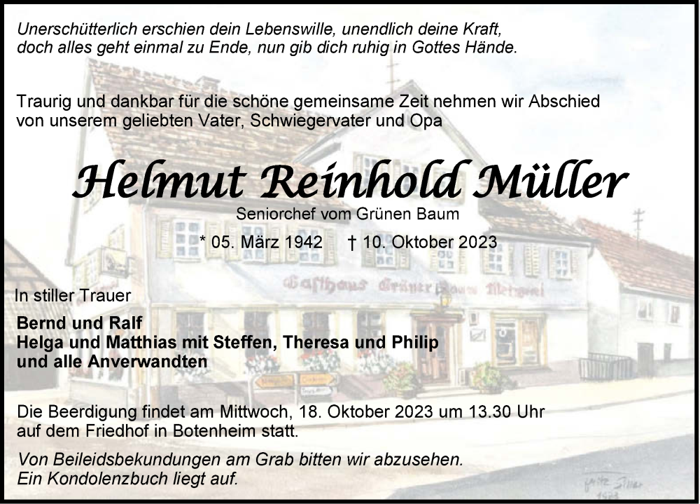 Traueranzeige für Helmut Reinhold Müller vom 14.10.2023 aus GESAMT
