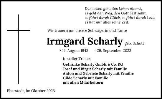 Traueranzeige von Irmgard Scharly von GESAMT