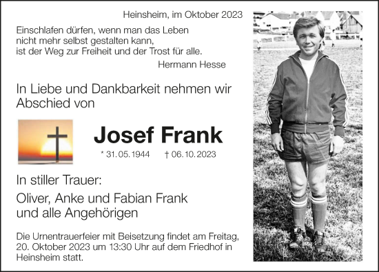 Traueranzeige von Josef Frank von GESAMT