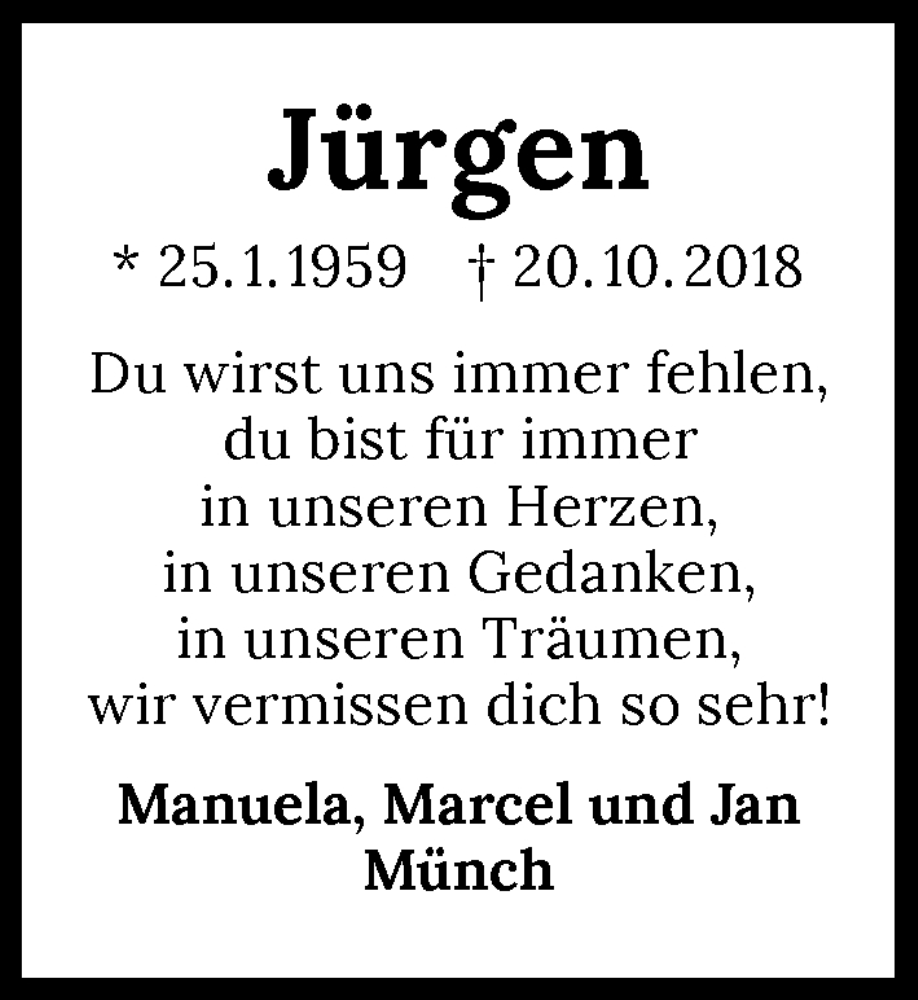  Traueranzeige für Jürgen Münch vom 20.10.2023 aus GESAMT