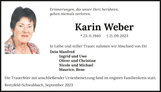 Traueranzeige von Karin Weber von GESAMT