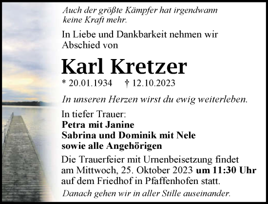 Traueranzeige von Karl Kretzer von GESAMT