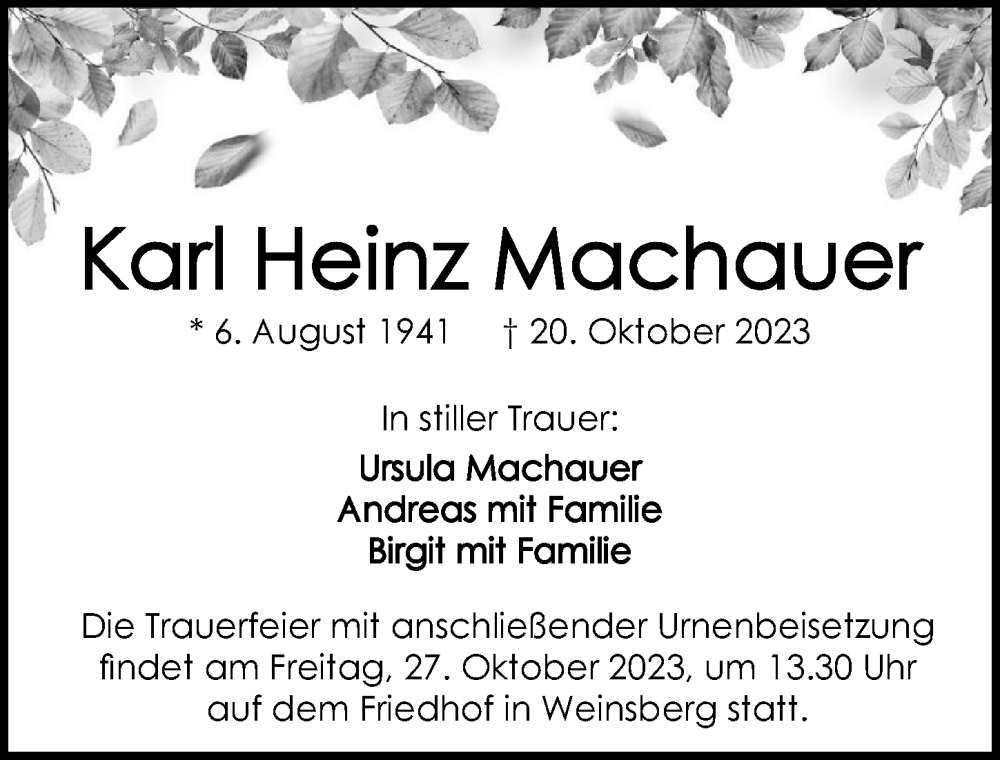  Traueranzeige für Karl Heinz Machauer vom 24.10.2023 aus GESAMT